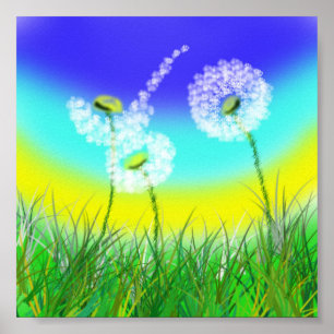 Horloge de l'herbe Dandelion, affiche