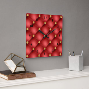 Horloge de luxe en cuir poli rouge et or Diamant