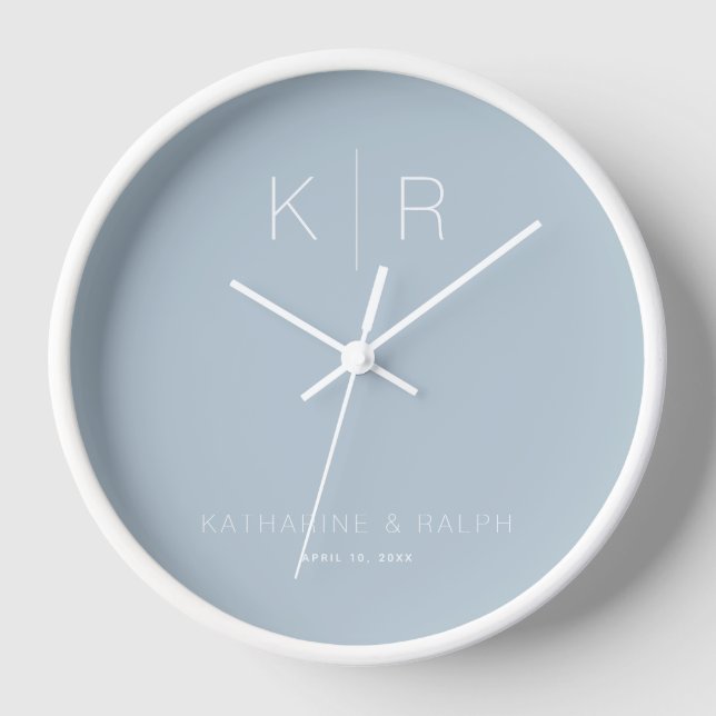 Horloge de mariage à monogramme bleu poussiéreux m (Recto)