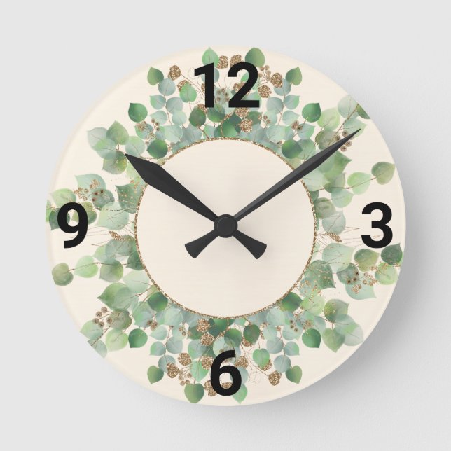 HORLOGE DE MUR EN CRÈME BOTANIQUE VERTE SAGE (Recto)