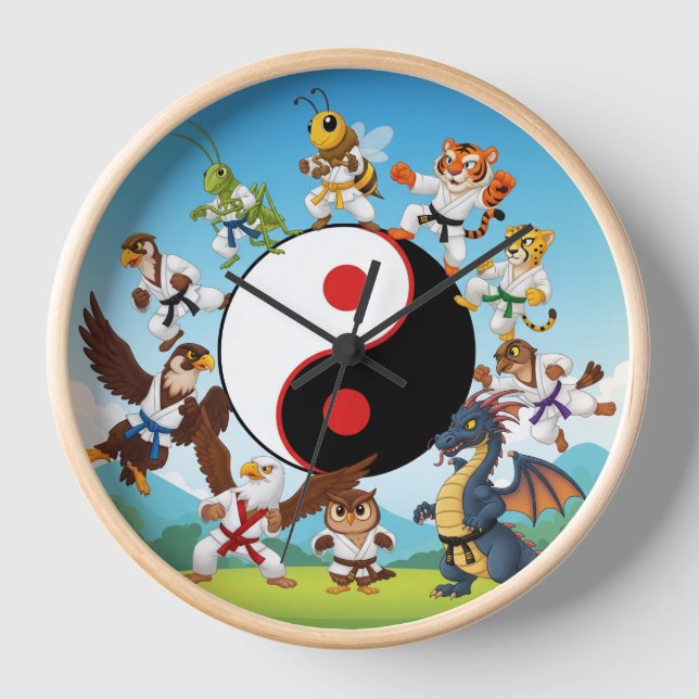 HORLOGE DE MUR ENFANT AVEC DES ARTS MARTIAUX CARTO (Recto)