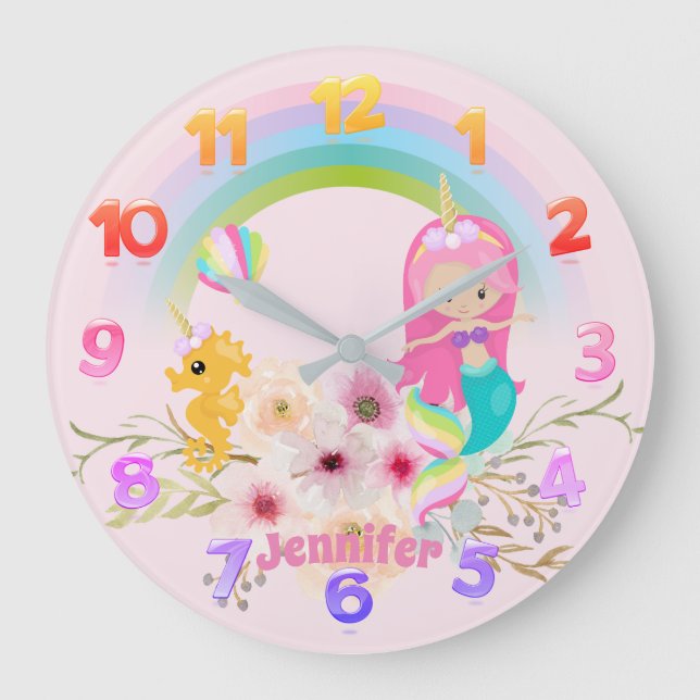 Horloge de nurserie de princesse licorne sirène no (Recto)