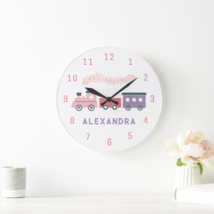 Horloge de nurserie pour enfants fille Train à vap