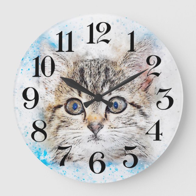 horloge de paroi chat à l'aquarelle (Recto)