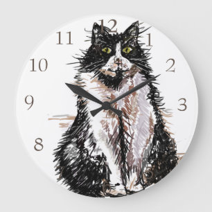 Horloge de Peinture en aquarelle de Tuxedo Cat Cat