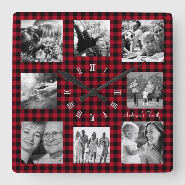 Horloge de photo de famille, Collage de 8, Plaid B (Recto)