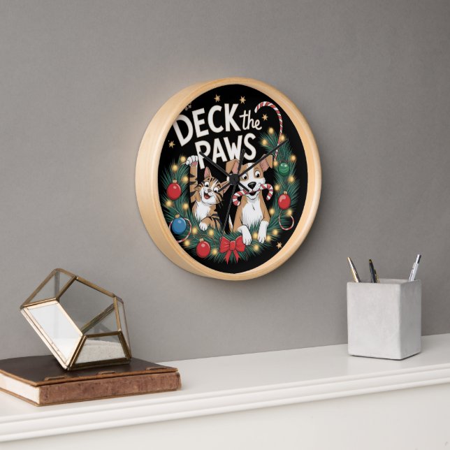 Horloge Deck the Paws - Funny Christmas Pet Mischief (Bureau)