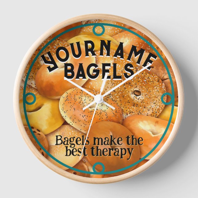 Horloge Décor d'affaires personnalisé unique Bagel (Recto)