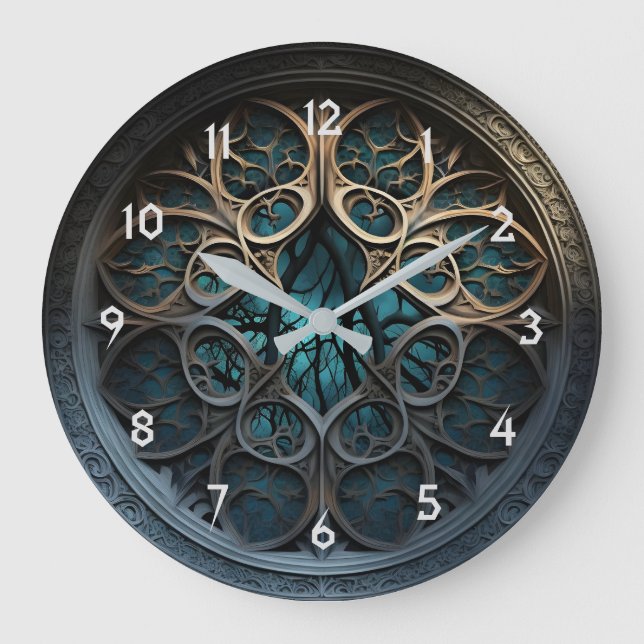 Horloge décorative gothique turquoise et or (Recto)