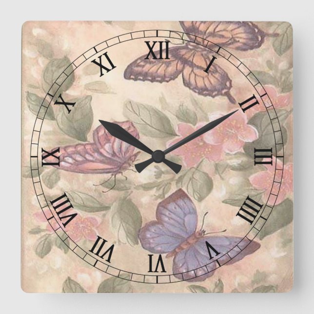 Horloge des chiffres romains Carrés papillons (Recto)
