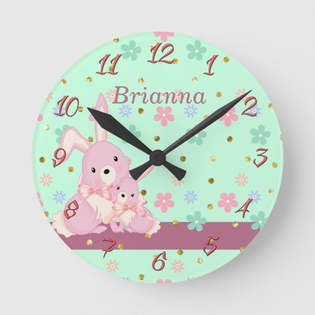 Horloge des enfants avec des lapins roses (Recto)