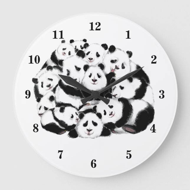 Horloge des Pandas - Gros Hugs - Peinture noire bl (Recto)