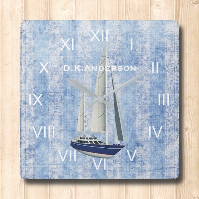 Horloge des yachts de voile bleu et blanc (Créateur téléchargé)