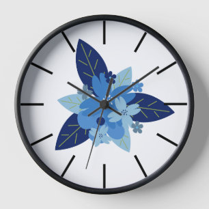 Horloge Design floral élégant monochromatique bleu