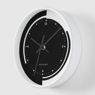 Horloge Design géométrique à écran partagé noir et blanc