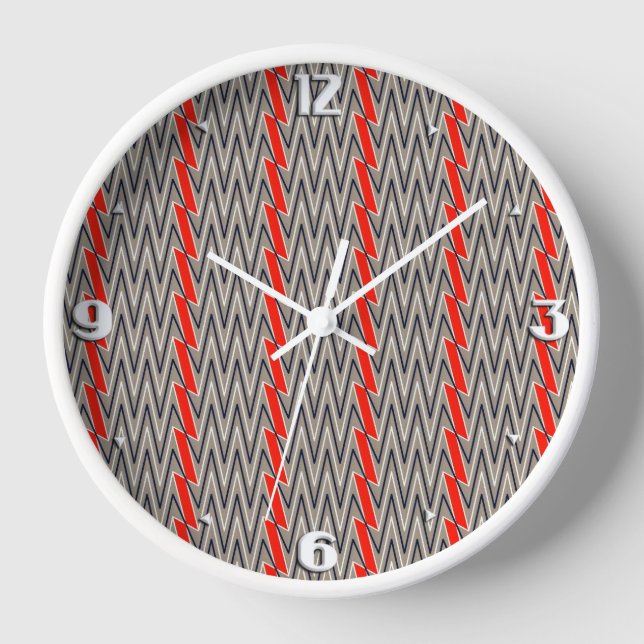 Horloge Design gris et rouge chevron (Recto)