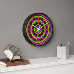 Horloge Design Kaleidoscope Rose Neon Et Vert
