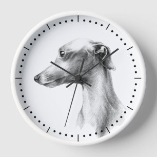 Horloge Dessin de portrait de chien de Greyhound Whippet i