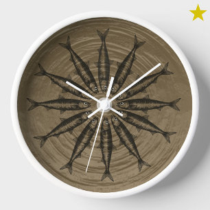 Horloge Dessin de sardine Brown Dessin Dessin Motif de poi