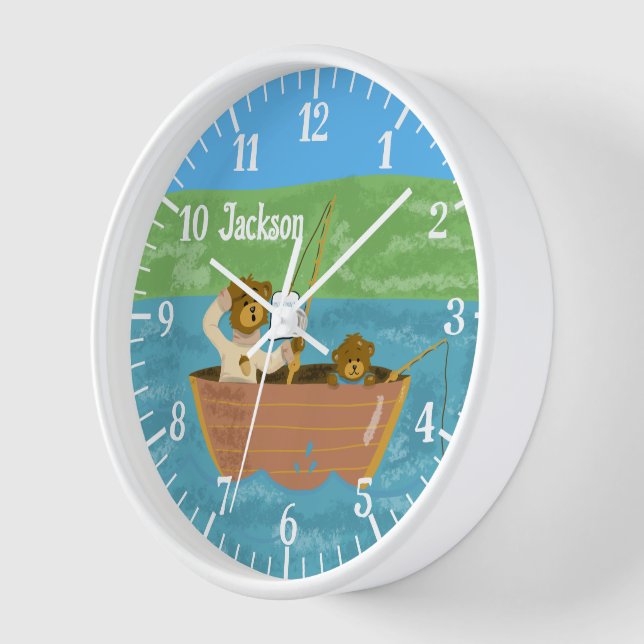 Horloge Deux Ours Pêche Pépinière Salle Mur Acrylique Horl (Angle)