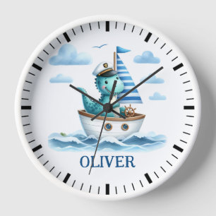 Horloge Dinosaure mignon capitaine de bateau nautique pers