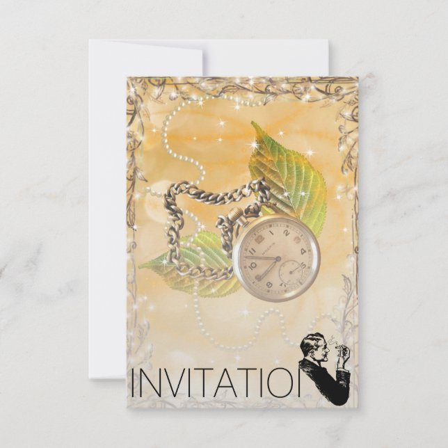 Horloge dorée Perles Gentelmen Invitation (Devant)