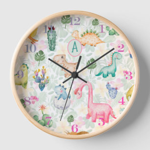 Horloge DORKY DINOSAURS Monogramme Enfants Décor bébé
