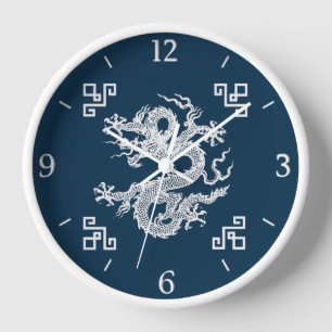 Horloge Dragon chinois vintage en blanc