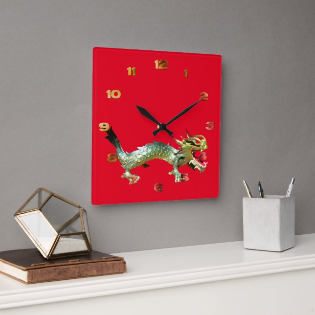 Horloge - Dragon oriental sur rouge (Bureau)