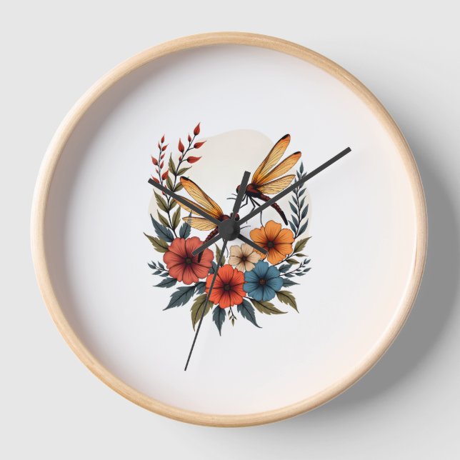 Horloge Dragonfly Floral Boho (Recto)