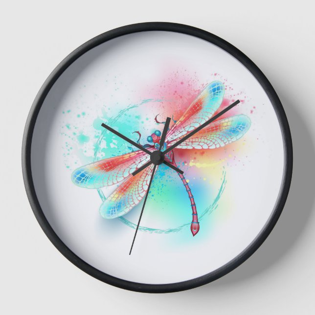 Horloge Dragonfly rouge sur l'arrière - plan aquarelle (Recto)