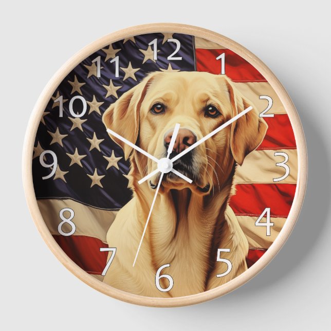 Horloge drapeau américain Labrador (Recto)
