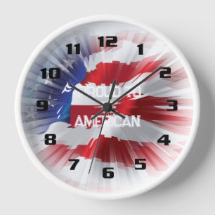 Horloge Drapeau américain patriotique Fier d'être américai