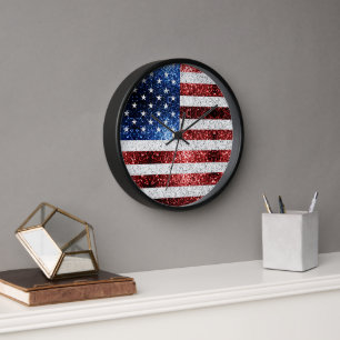 Horloge drapeau américain rouge blanc brillant parties sci
