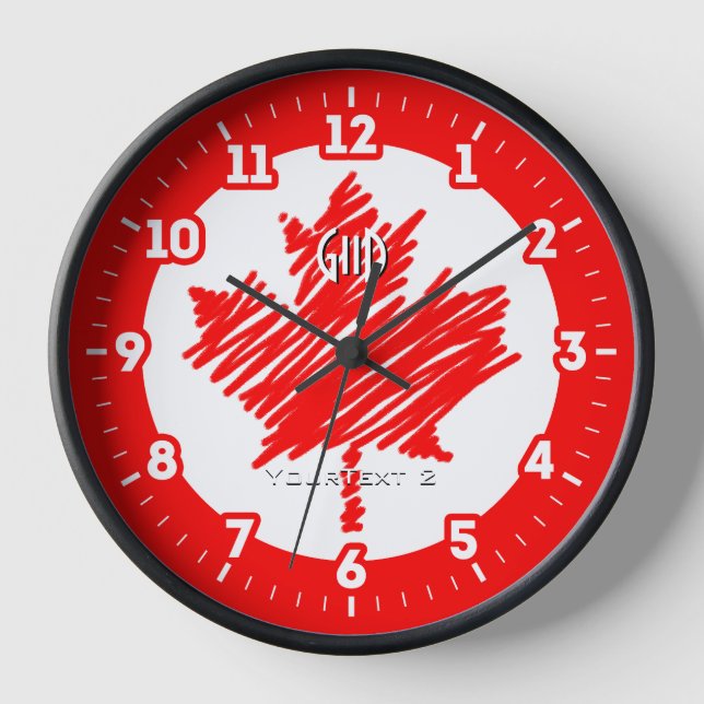 Horloge Drapeau canadien Feuille d'érable rouge Personnali (Recto)