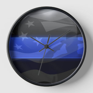 Horloge Drapeau de la ligne Bleu Mince Salut