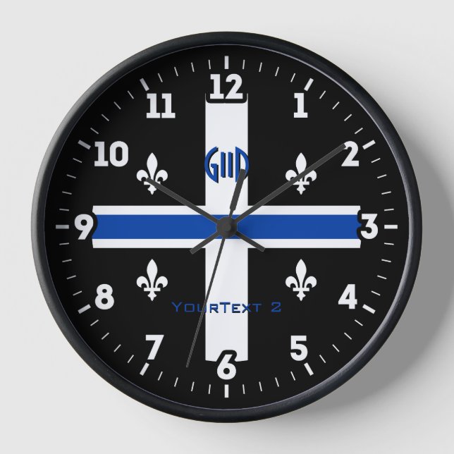 Horloge Drapeau du Québec Ligne bleue Fleur de Lys sur (Recto)