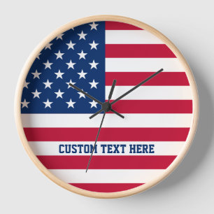 Horloge Drapeau personnalisé des États-Unis étoiles et ban