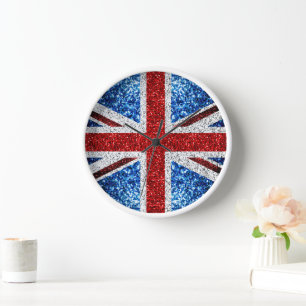 Horloge Drapeau rouge bleu blanc brillant parties scintill