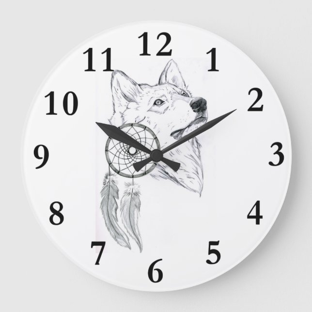 horloge dreamcatcher wolf 1 large clock (Front)