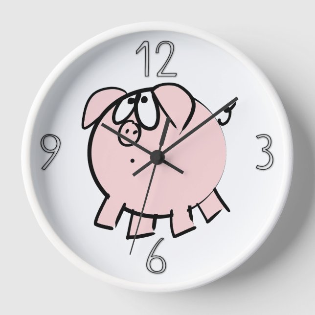 Horloge Drôle 4 Dessin Illustration Cochon Année Anniversa (Recto)