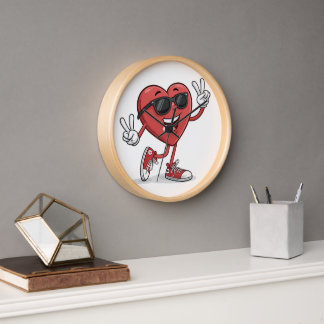Horloge Drôle Cartoon Coeur avec lunettes de soleil Concep