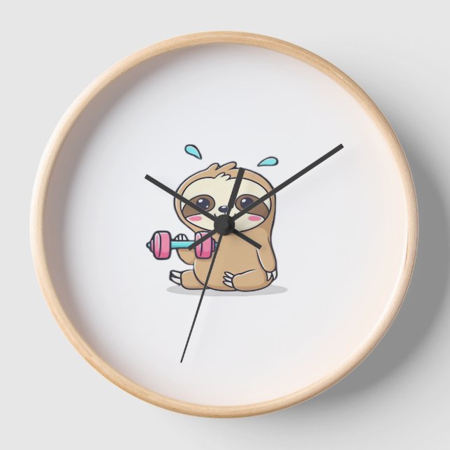 Horloge Drôle Chibi Sloth Workout Cute Kawaii Gym Cartoon (Recto)