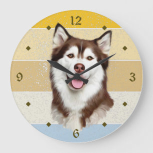 Horloge du coucher de soleil rétro du chien malamu