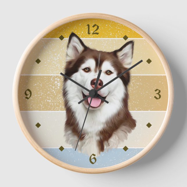 Horloge du coucher de soleil rétro du chien malamu (Recto)