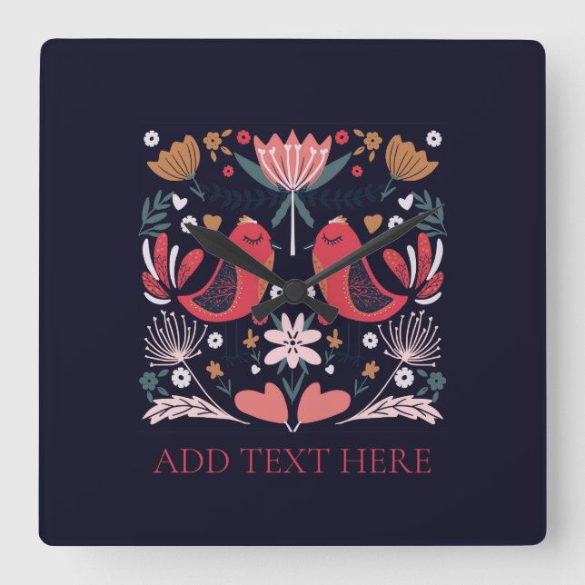 HORLOGE DU MUR ACRYLIQUE : OISEAUX ROUGES (Recto)