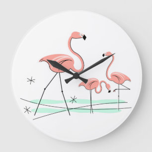 Horloge du trio 2 de Flamant rose ronde