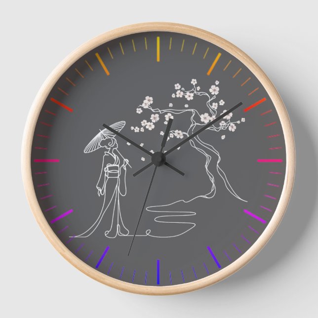 Horloge Élégance intemporelle : Kimono Woman & Sakura Wall (Recto)