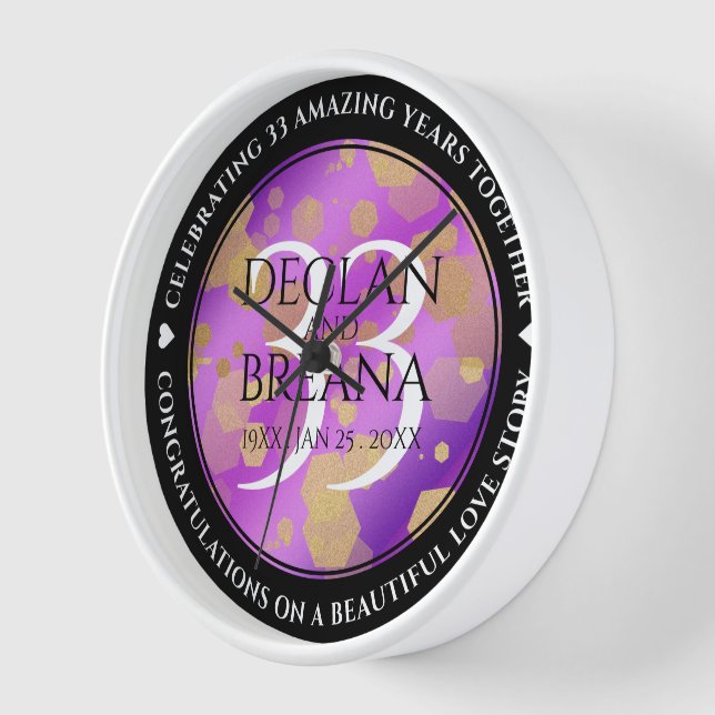 Horloge Élégant 33e anniversaire du Mariage Améthyste (Angle)