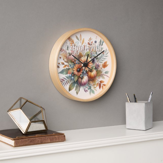 Horloge Élégant Happy Fall Citrouille Flower Bouquet Motif (Bureau)